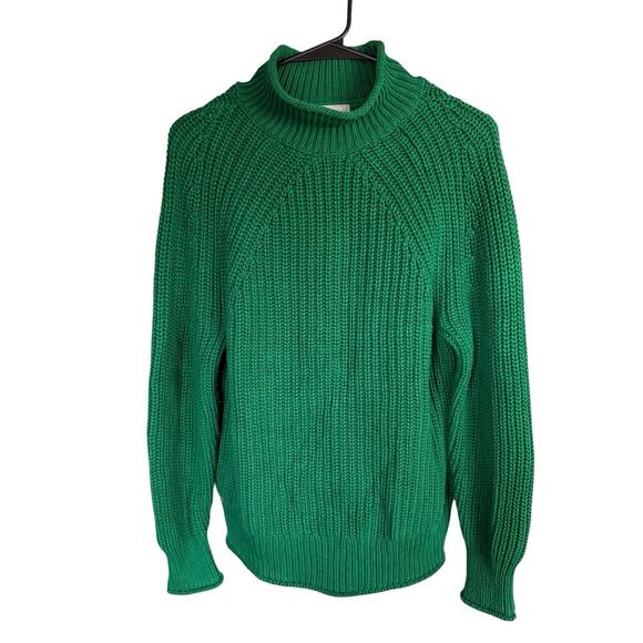 J Crew Relaxed Roll Neck Sweater Women's Green Knit Small Preppy Prep - Picture 1 of 5